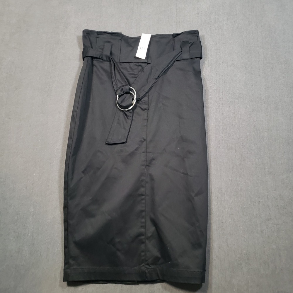 New York & Company Pencil Skirt 2 Black High Waist Belted Paperbag Stretch
